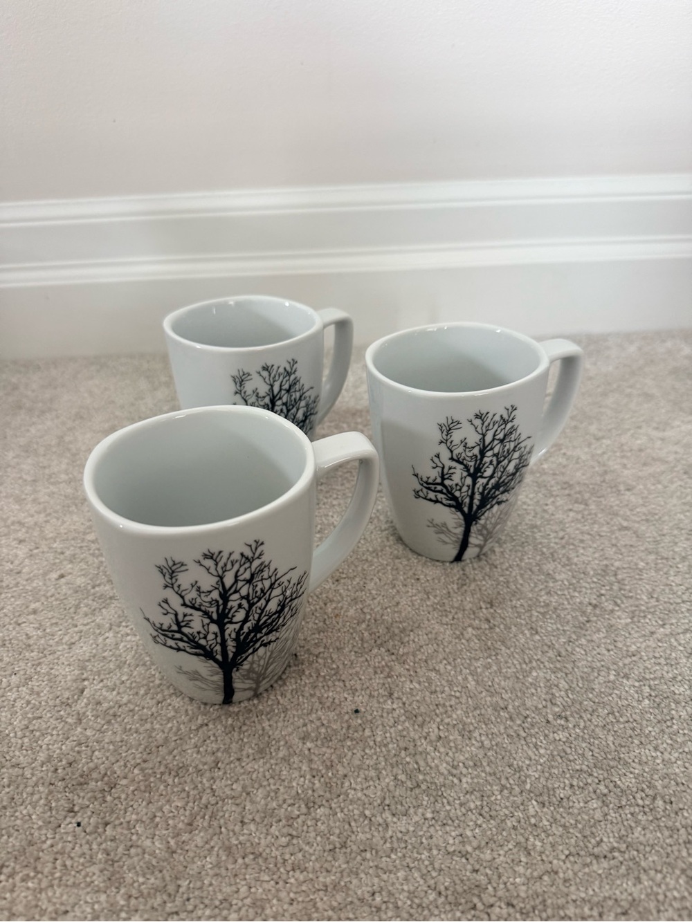 White Tree-Print Corelle porcelain Coffee Mugs - Set of 3